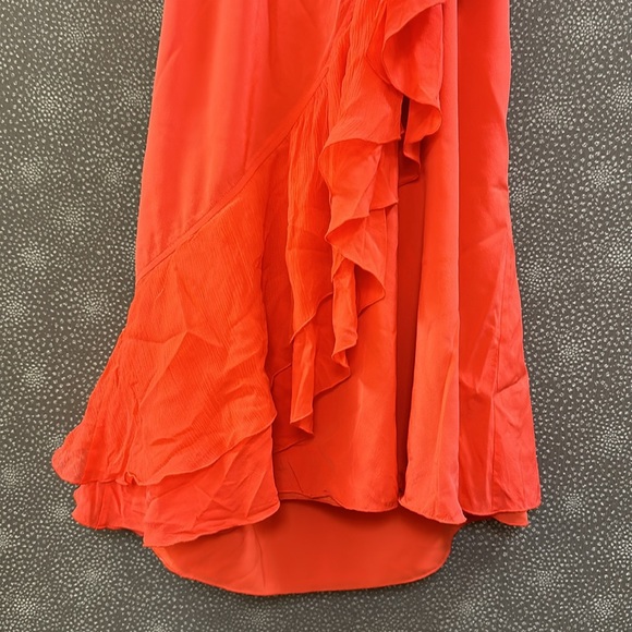 🔥🔥🔥Alice + Olivia Orange Silk Halter Neck Ruffle Mini Dress - Picture 3 of 8